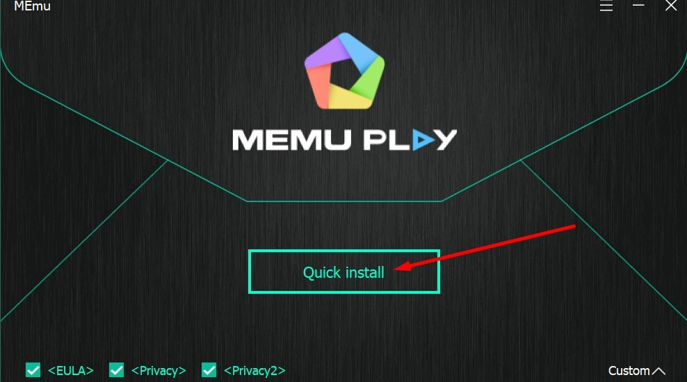 Chọn “Quick Install” để tiến hành cài đặt MEmu App Player