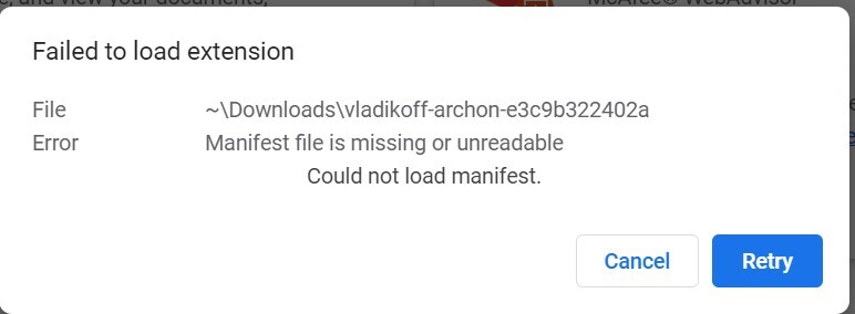 Hiện tại file ARChon đang bị lỗi khi up lên tiện ích Chrome 