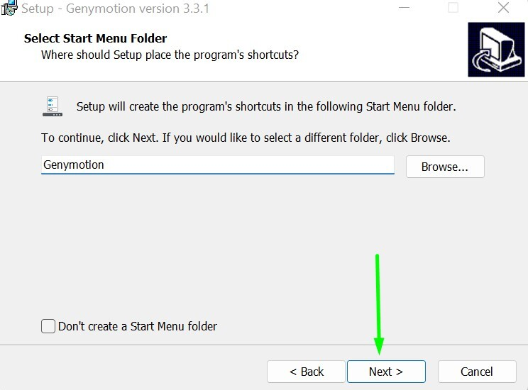 Tiếp tục tại hộp thoại Select Start Menu Folder